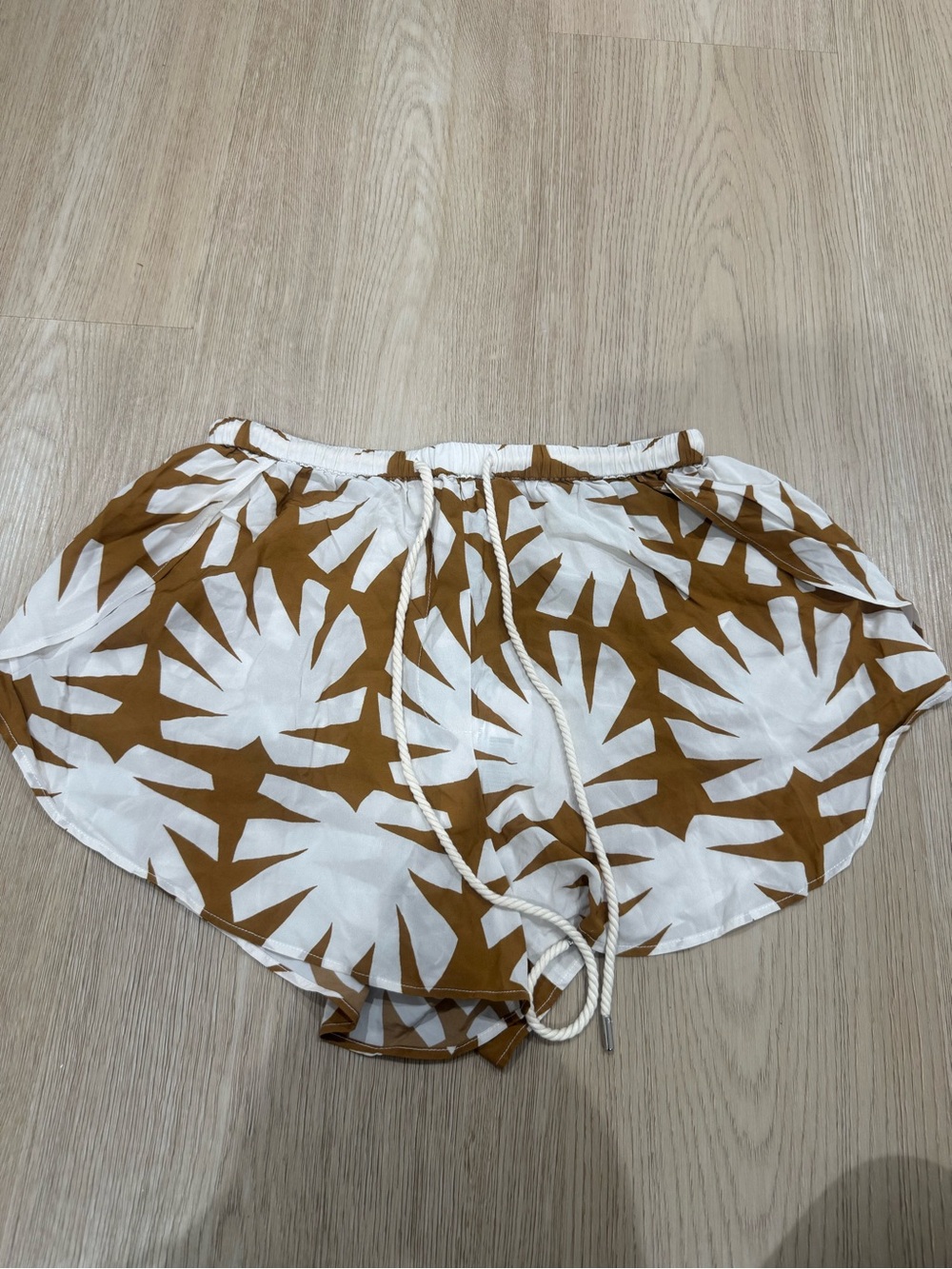 Solid and striped Women’s White & Brown Patterned Relaxed Shorts
